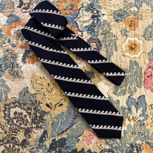 J Crew Navy & White Wave Silk Tie